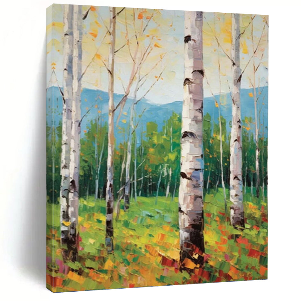 “Aspen Forest in Color” - Realistic Landscape with Colorful Aspens Painting On Canvas PT1059
