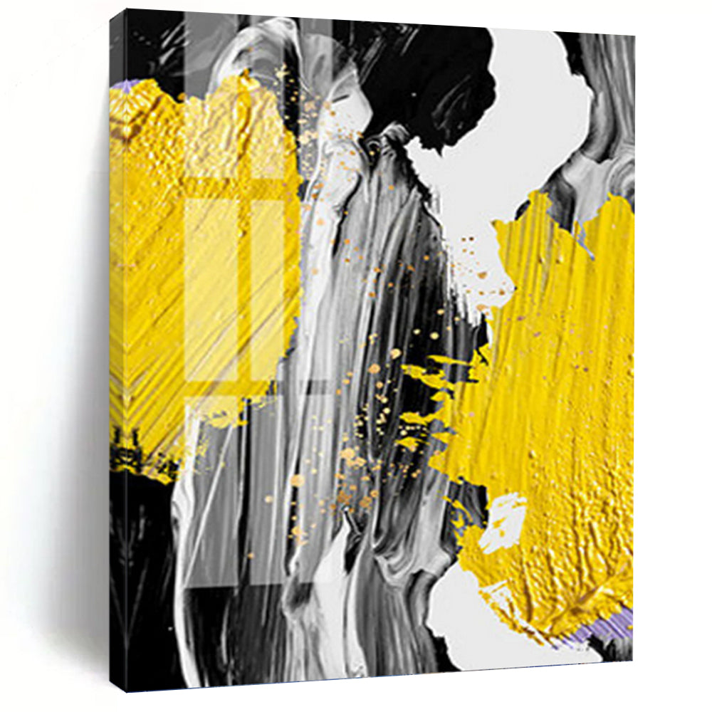 “Yellow, Black, and White Abstract” - Bold, Color - Blocked Painting On Canvas PT1526