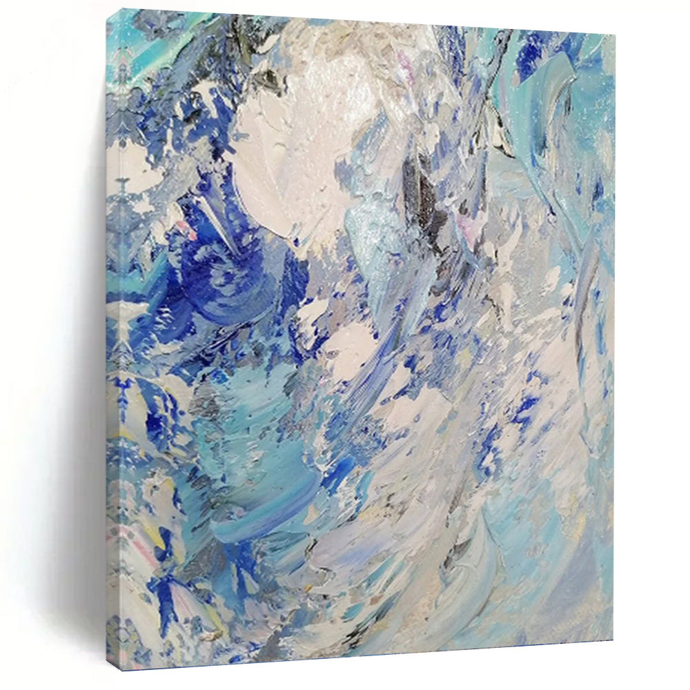 “Blue - White Textured Abstract” - Impasto Abstract Painting On Canvas PT1288