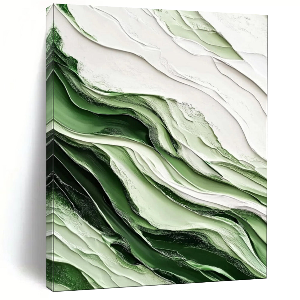 “Green - White Textured Abstract Waves” - Abstract Painting On Canvas PT2069