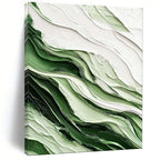 “Green - White Textured Abstract Waves” - Abstract Painting On Canvas PT2069