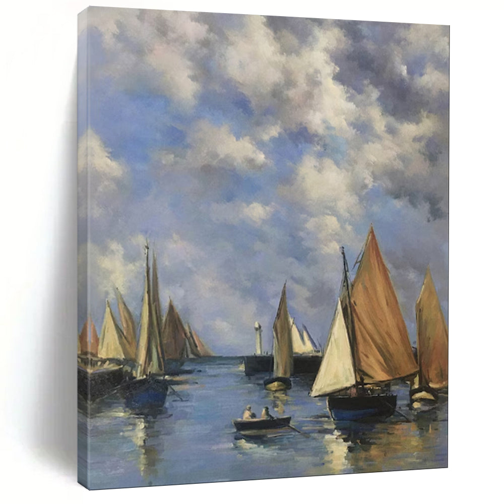 “Sailboats Under a Cloudy Sky” - Impressionist Painting On Canvas PT1994