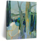 Green, Blue, Gray with Abstract Trees "Forest Reverie" Abstract Painting On Canvas PS1307