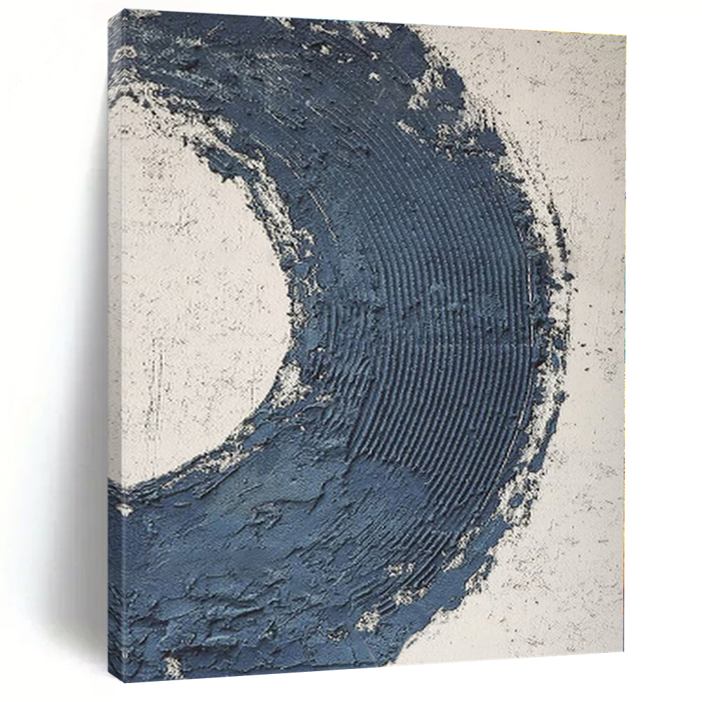 “Textured Blue Crescent” - Textured Abstract Painting On Canvas PS0427