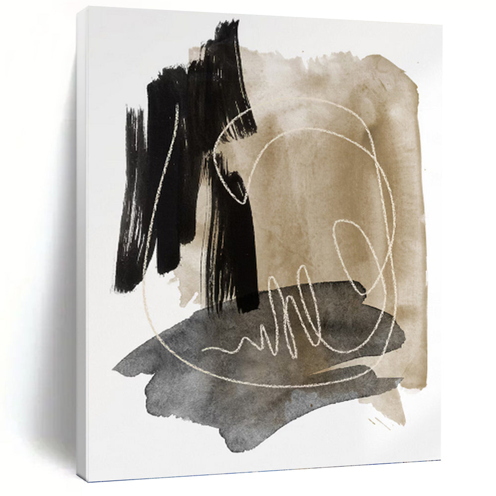 “Black, Beige, and Grey: Minimalist Abstract with White Lines” - Modern Calligraphic Art On Canvas PT0969