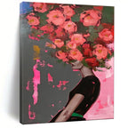 “Pink Flowers on Head Abstract Portrait” - Pop - Art Inspired Painting On Canvas PT1952
