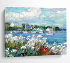 “Impressionistic Coastal Village” - Lively Seascape Painting On Canvas DKS450
