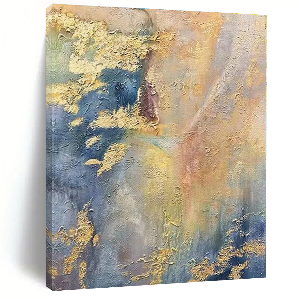 “Gold - Blue - Yellow Textured Abstraction” - Gold, Blue, Yellow Abstract Textured Painting On Canvas PS0582