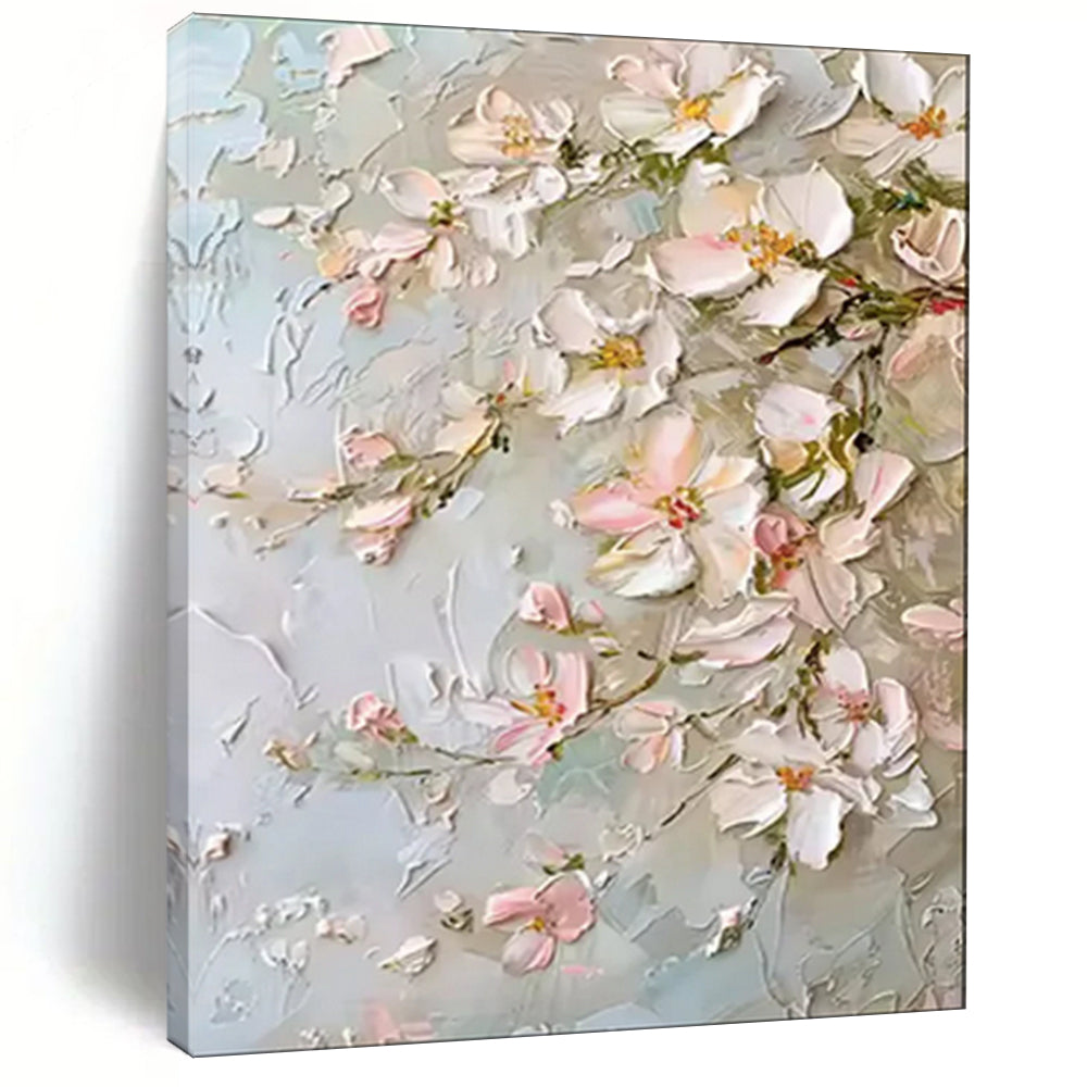“Textured Pink - White Floral Impasto” - Oil Painting On Canvas PT2073