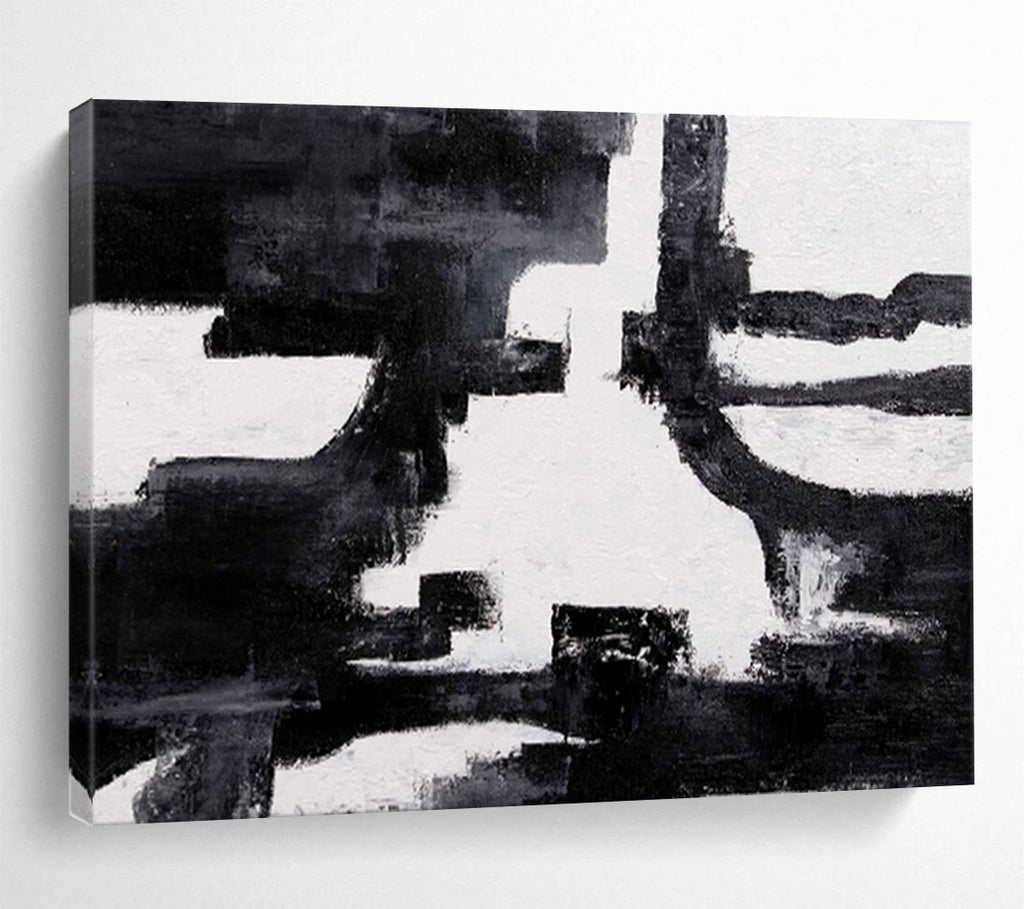 Black & White Abstract Composition Painting On Canvas DKS018