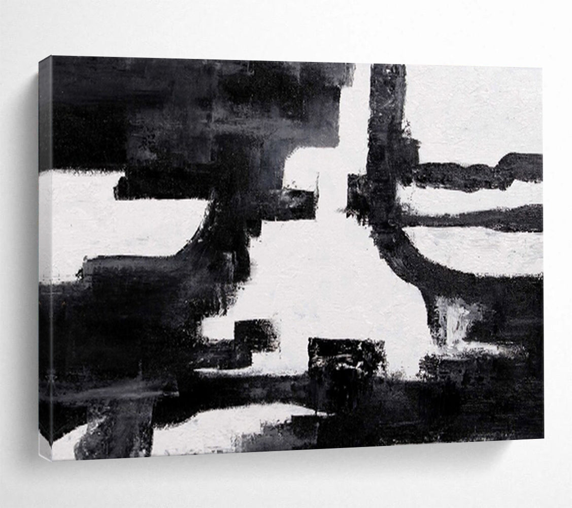 Black & White Abstract Composition Painting On Canvas DKS018