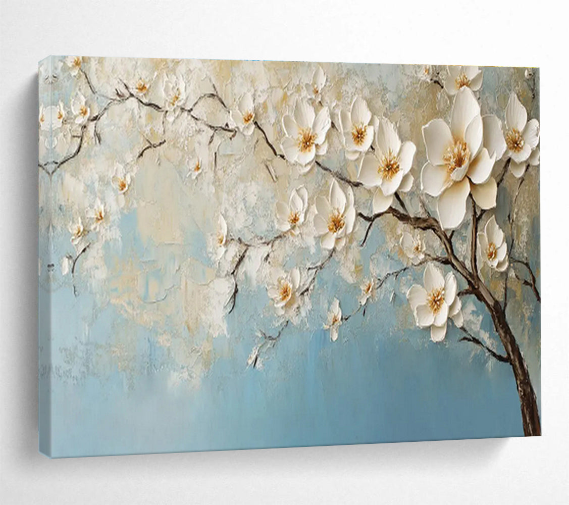 Blossom Serenity - 3D Textured Floral Oil Painting, Ideal for Bedroom & Spa DKS671