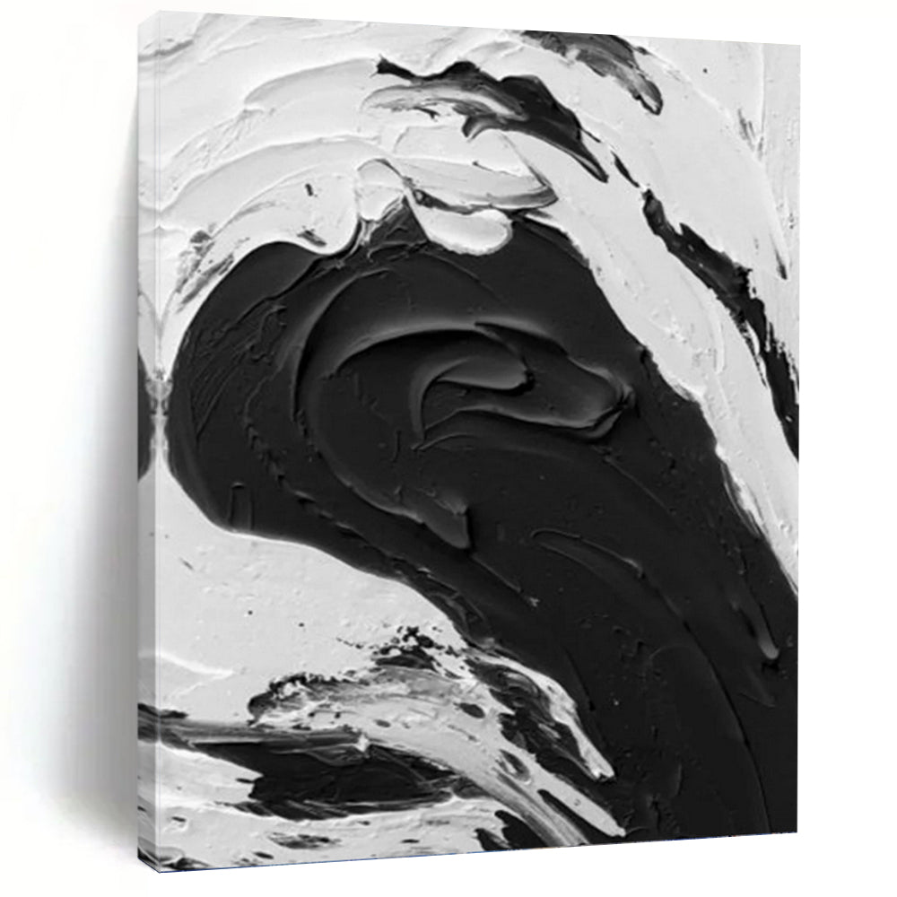 “Bold Black - White Textured Swirl” - Abstract, Graphic - Styled Painting On Canvas PT1679