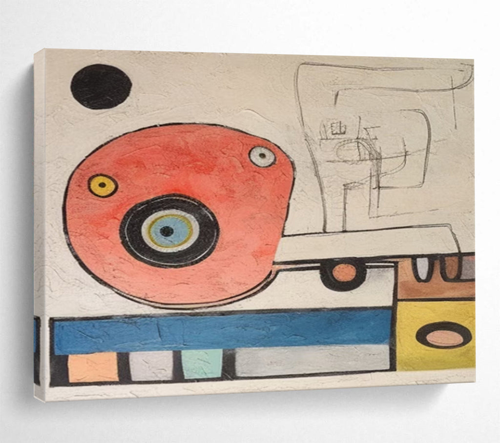 “Whimsical Abstract Forms in Red, Blue & Colorful Dots” - Miró - Style Fantasy Painting On Canvas PT004