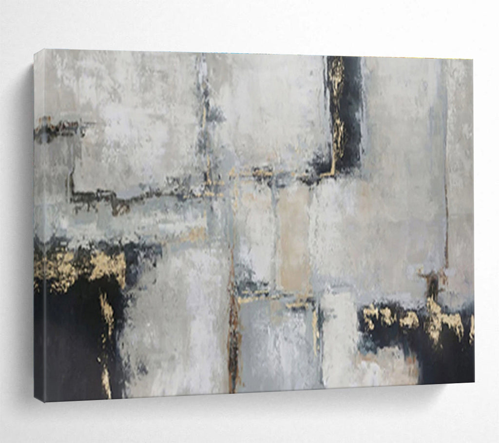 Gray - Gold Geometric Abstract - Modern Abstract Painting On Canvas DKS351