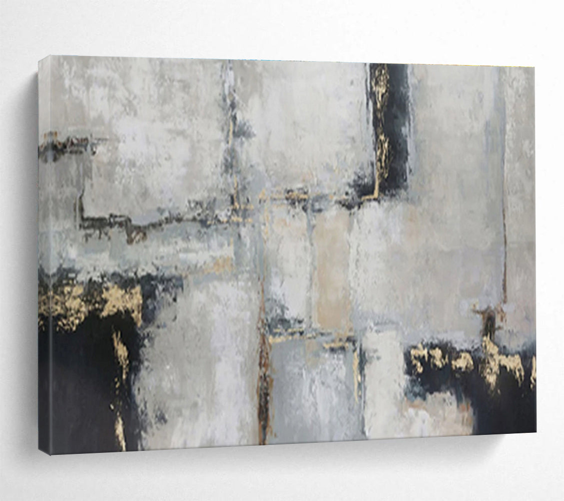 Gray - Gold Geometric Abstract - Modern Abstract Painting On Canvas DKS351
