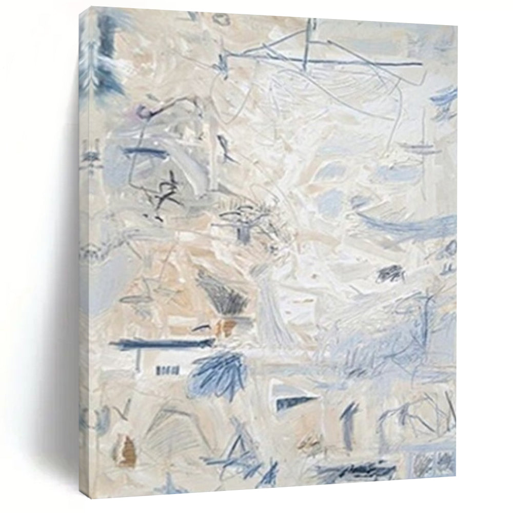 “Light Blue Abstract Sketch” - Delicate Strokes in Soft Tones Painting On Canvas DS144