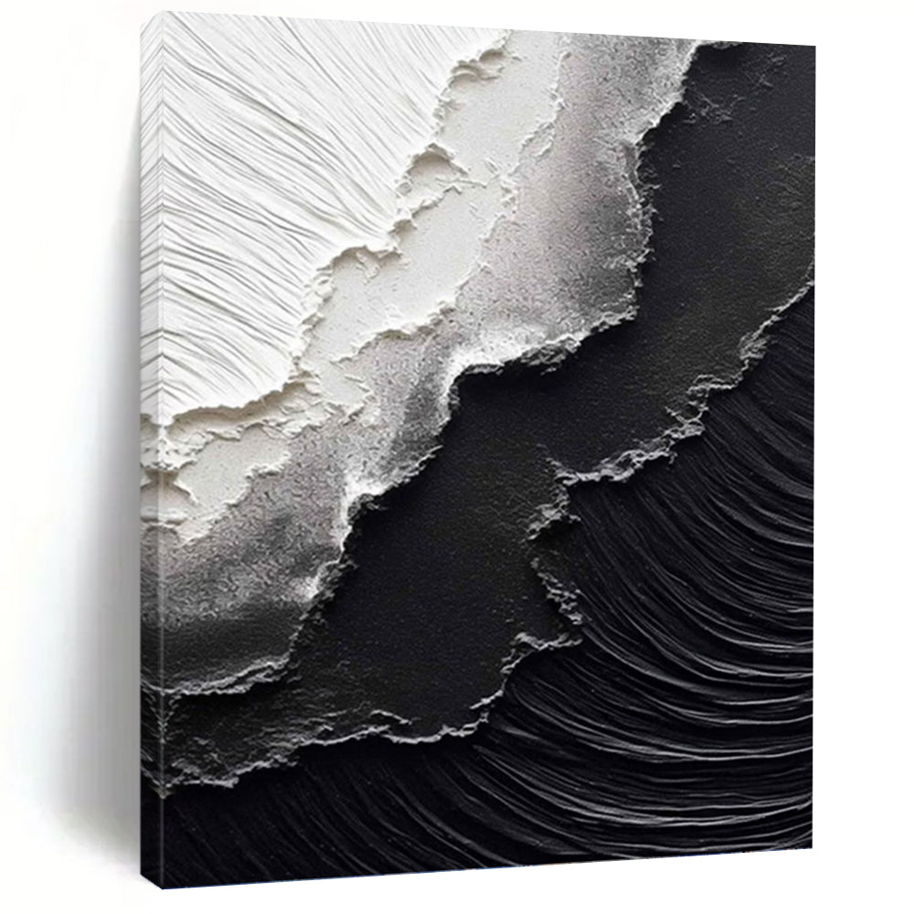 “Black & White Textured Abstraction” - Minimalist, Textural Painting On Canvas PT1475