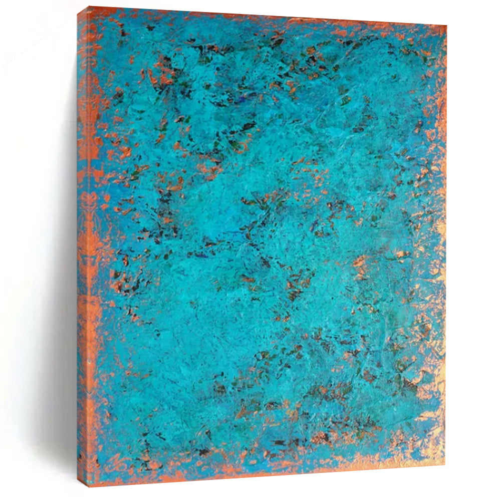 “Turquoise - Copper Textured” - Abstract Impasto Painting On Canvas PT2323