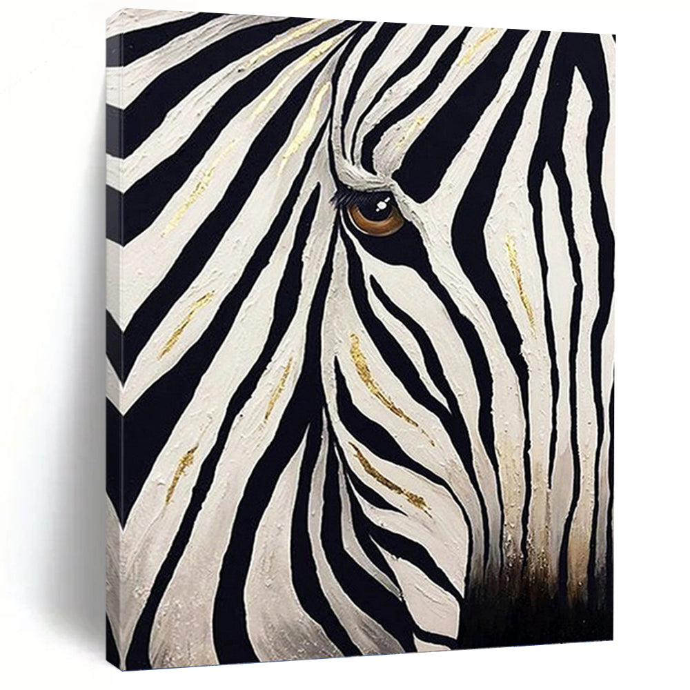 “Golden - Striped Zebra Gaze” Painting On Canvas PT1446