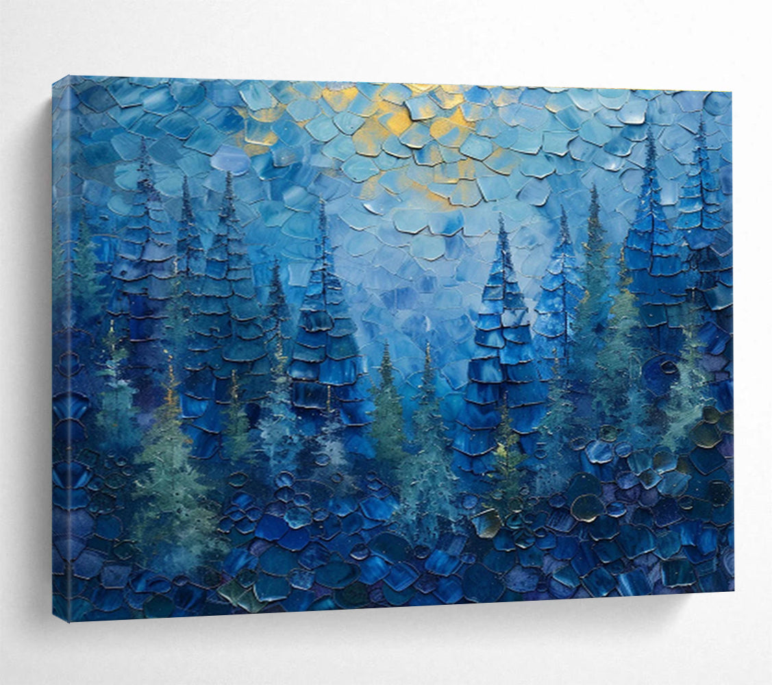 Midnight Pines - Impasto Forest Oil Painting, Great for Home Office & Library DKS672
