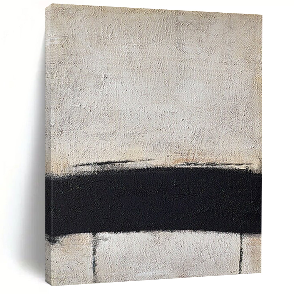 “Black and White Horizontal Line” - Minimalist Abstract Painting On Canvas DS353