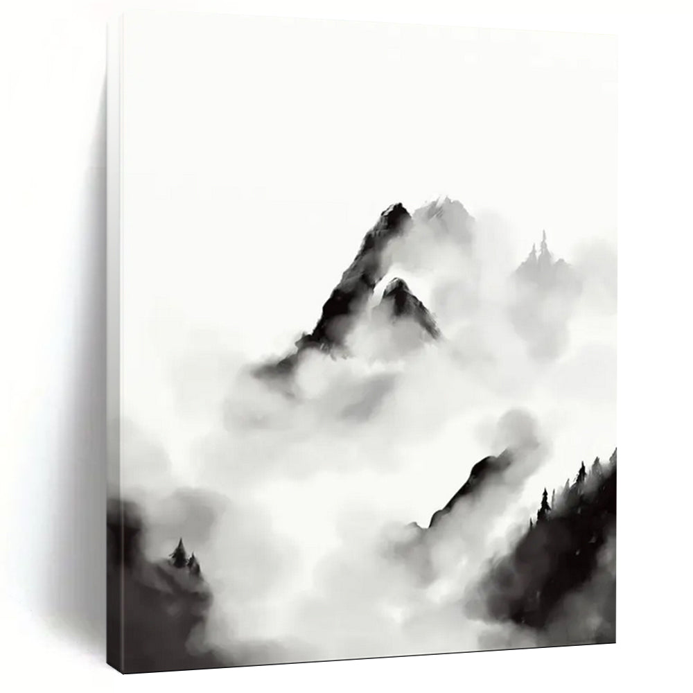“Ink - Wash Mountainscape” - Traditional Chinese Style Clouds & Peaks Painting On Canvas DS207