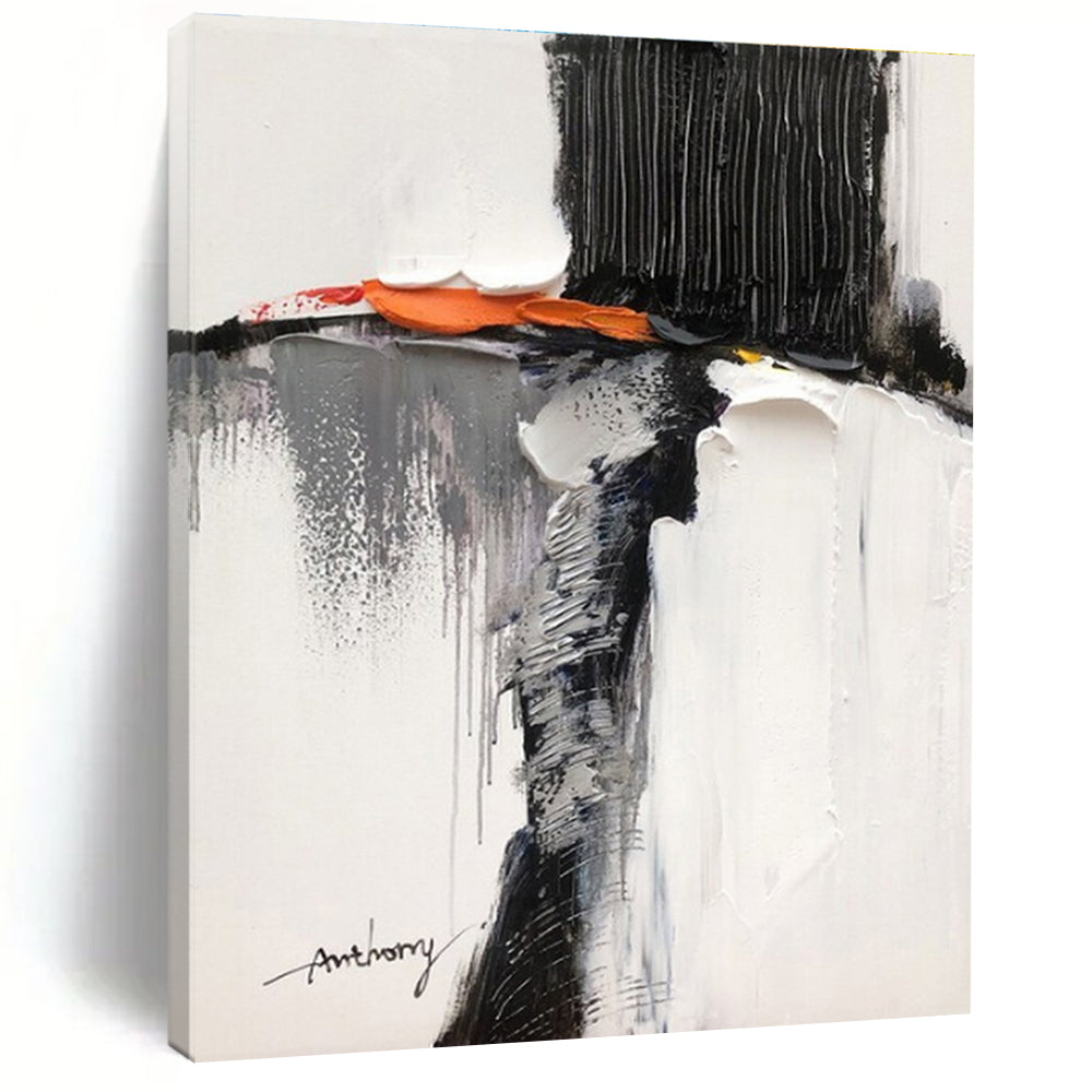 Black, White, Gray, Orange Fragmented Figure “Hidden Identity” - Painting On Canvas PS0791