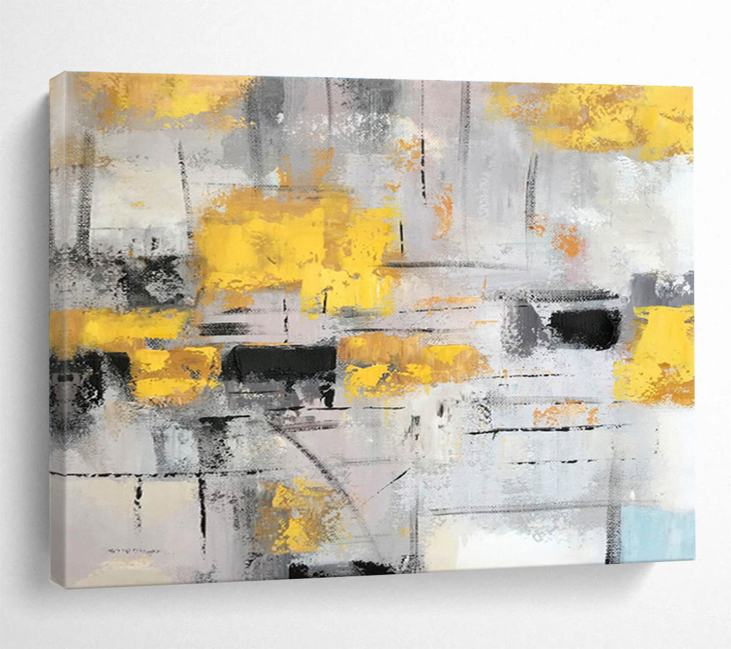 “Yellow - Grey Urban Rhythm” Abstract Painting On Canvas DKS285