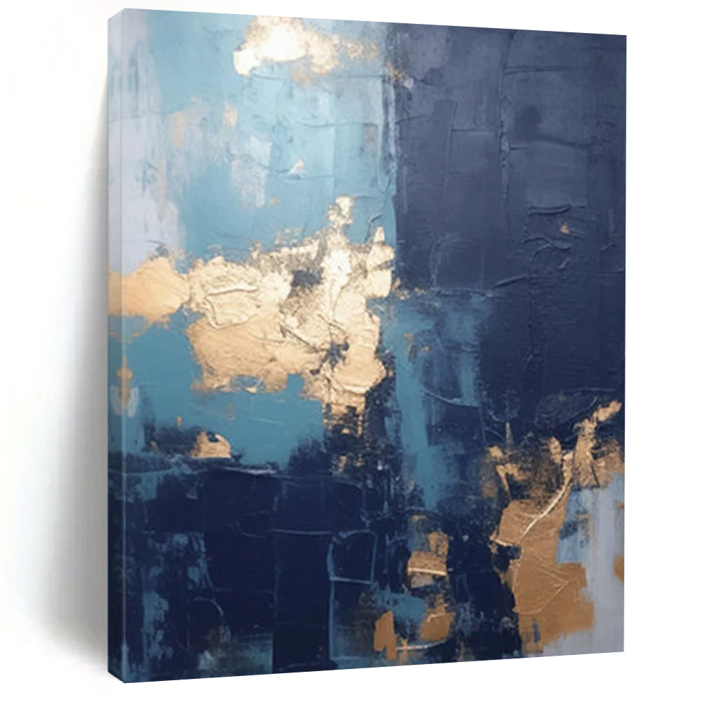 “Blue - Gold Fusion” - Textured Abstract with Metallic Accents Painting On Canvas DS130