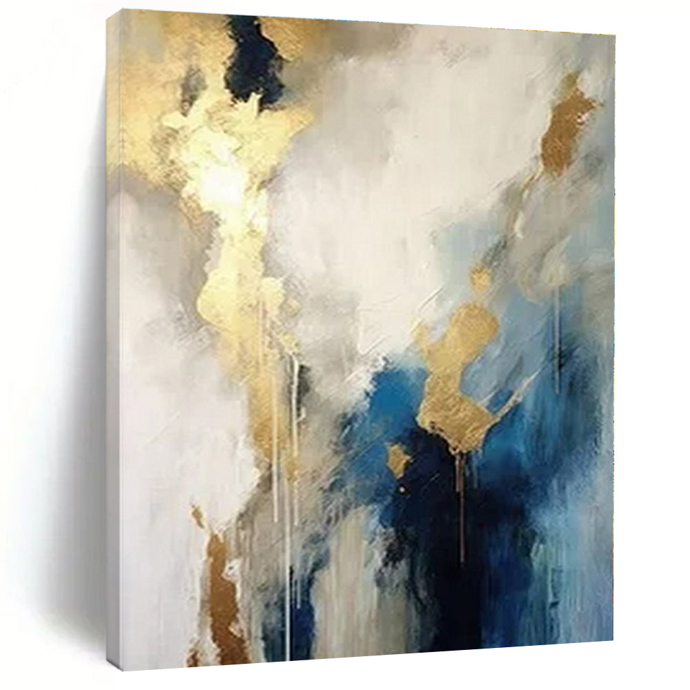 Blue, White, and Gold Abstract Echo - Repeated Flowing Color Painting On Canvas PS1240