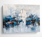 “Cool - Toned Harbor Abstraction” Abstract Painting On Canvas DKS162