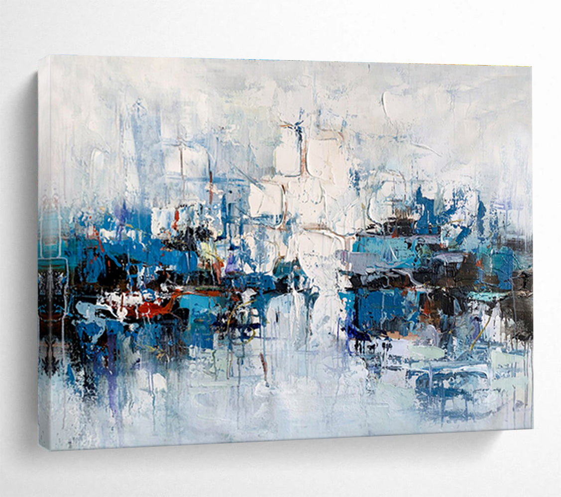 “Cool - Toned Harbor Abstraction” Abstract Painting On Canvas DKS162