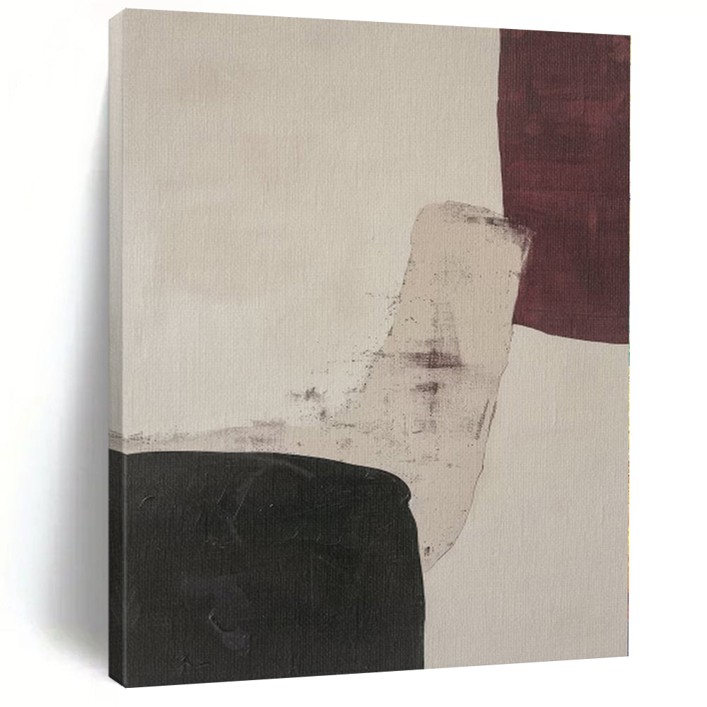 “Subtle Maroon - Black Abstract Shapes” - Contemporary Abstract Painting On Canvas PS0265
