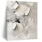 “White - Gray Textured Florals” - White, Gray Abstract Painting On Canvas PS0517