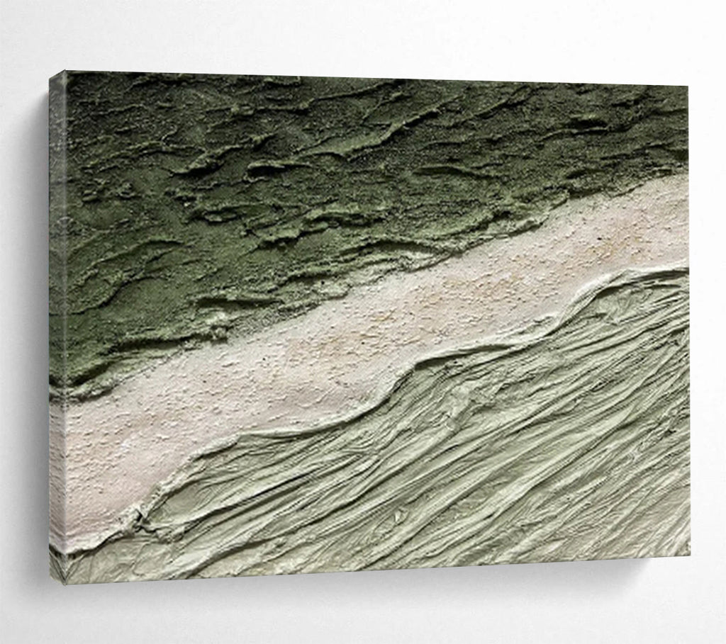 “Green and Beige Textured Layers” - Earthy, Tactile - Styled Painting On Canvas DKS001