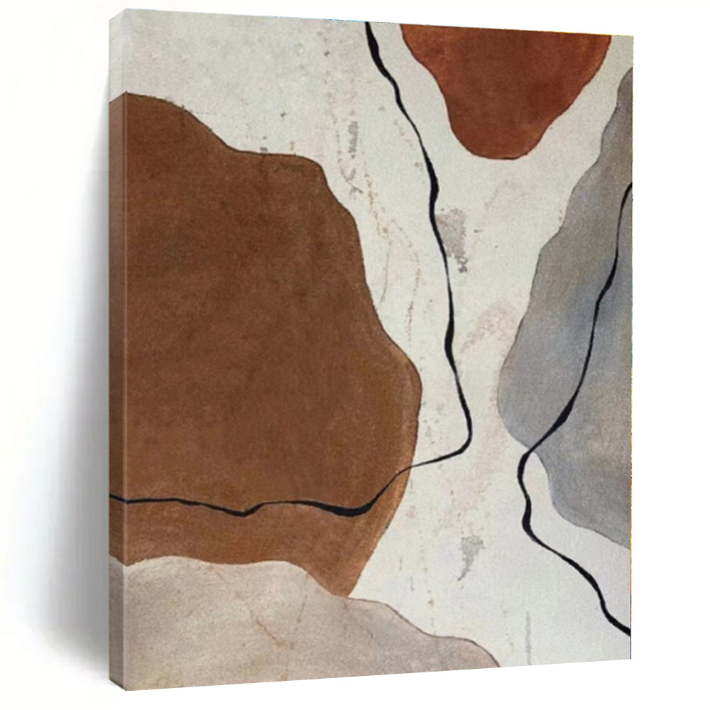 “Brown & Gray Abstract Shapes” - Abstract Shape Painting On Canvas PS0410