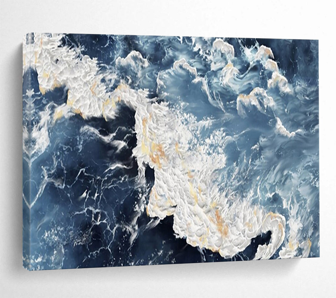 “Blue - White Turbulent Seas” - Thick - Textured Painting On Canvas PT1528