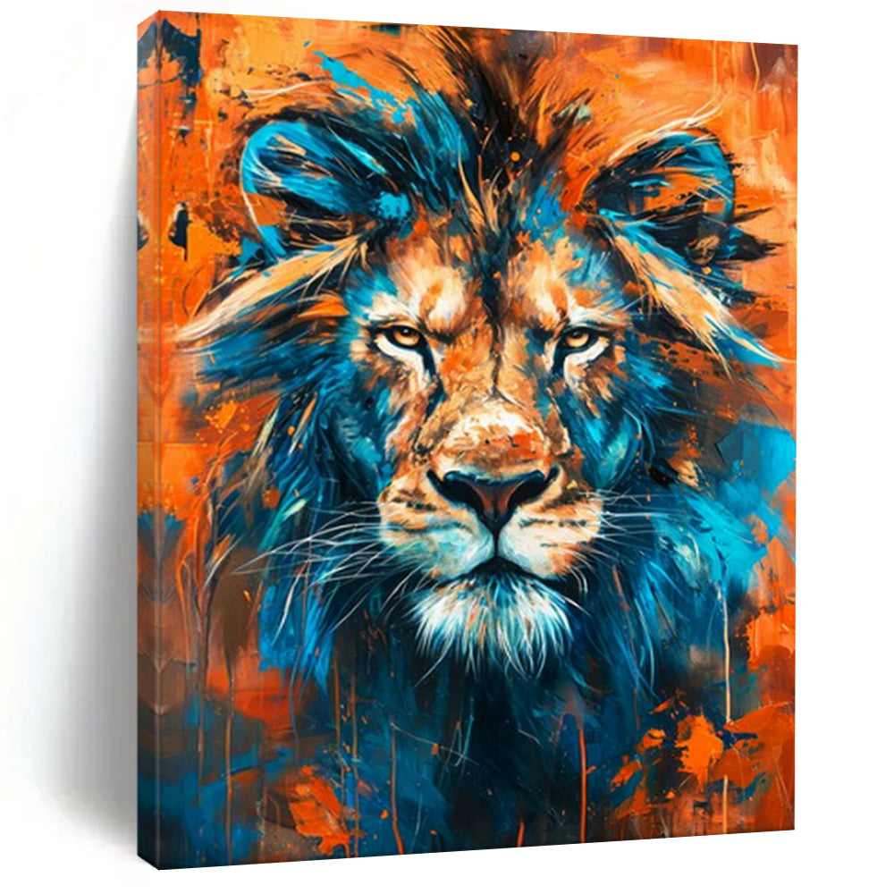 “Blue and Orange Lion” - Contemporary Pop - Surrealist Painting On Canvas PT2212