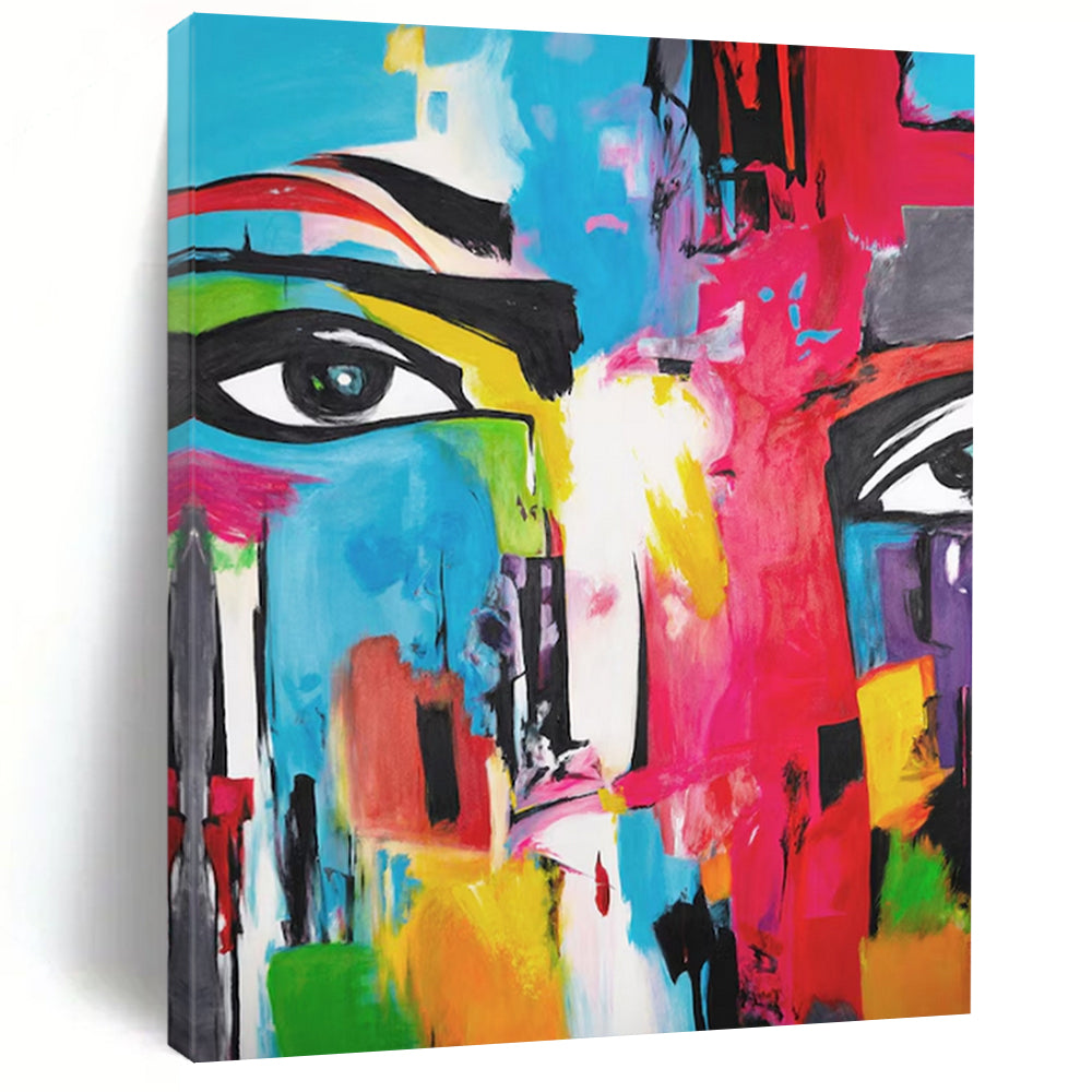“Vibrant Abstract Face” - Expressionist Pop - Art Painting On Canvas PT2220