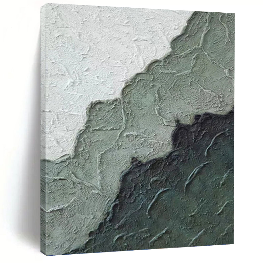 “Textured Green - Grey Abstract” - Minimalist Abstract Painting On Canvas PT1212