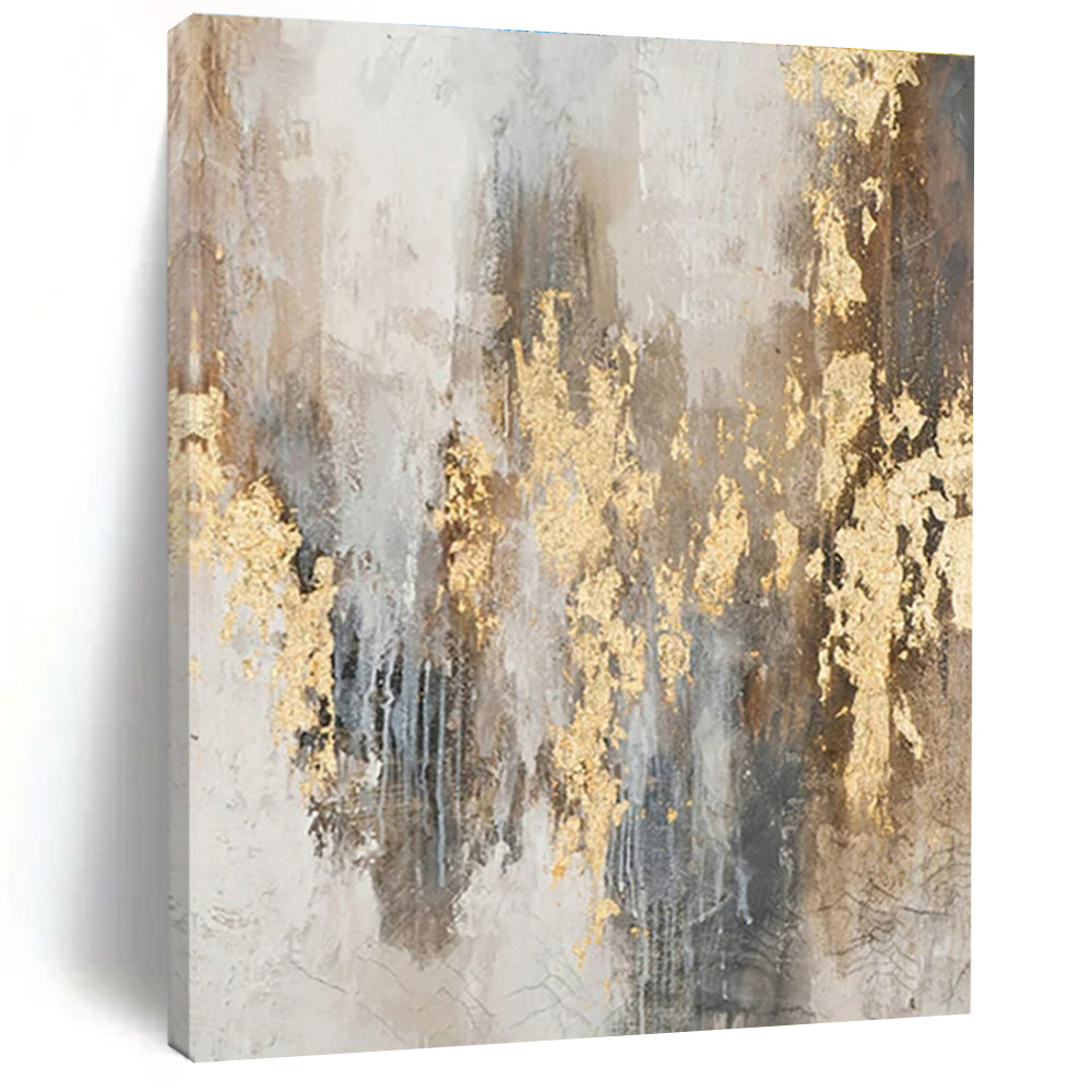 Gray, Brown, Gold with Textured Splashes "Gilded Grunge" Abstract Painting On Canvas PS1471
