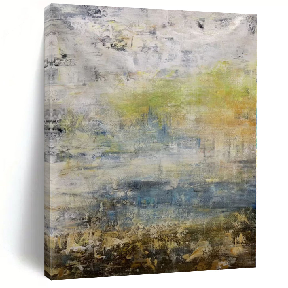 “Grey - Green - Blue Abstract Hazy Landscape” Painting On Canvas PS0379
