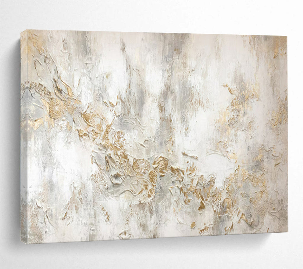 “White and Gold Textured Abstract” - Impasto Abstract - Painting On Canvas PT1772