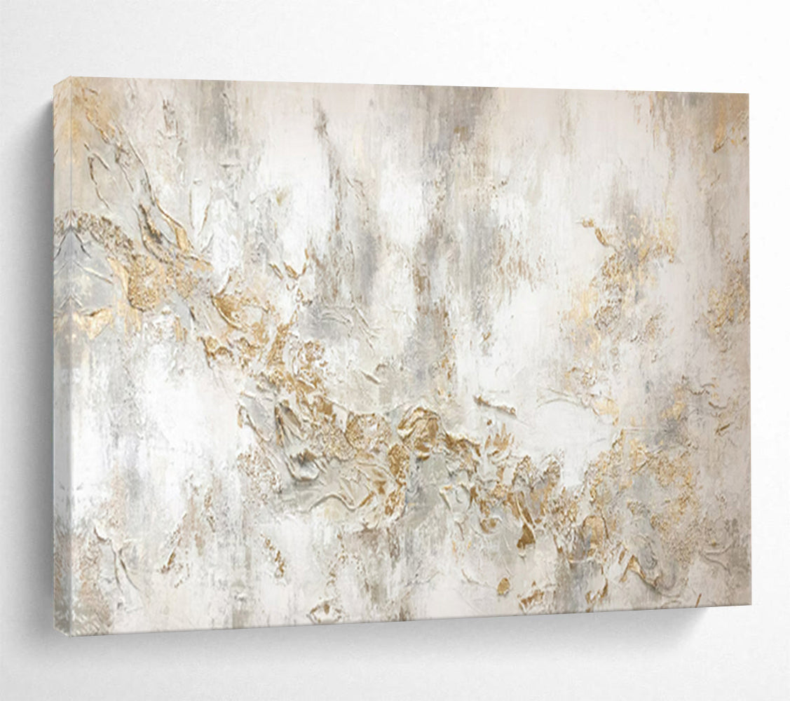 “White and Gold Textured Abstract” - Impasto Abstract - Painting On Canvas PT1772