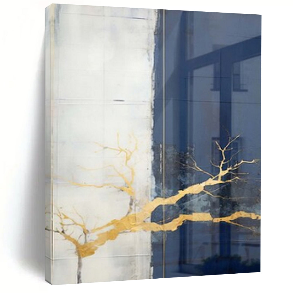 White, Gray, and Gold Branches "Gilded Nature" Abstract Nature - Inspired Painting On Canvas PS1049