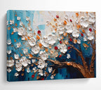 “White Flowers on Blue” - Impasto Oil Painting On Canvas DKS888