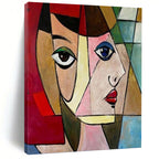 “Cubist Woman in Color Blocks” - Cubist - Inspired Portrait Painting On Canvas PT1407