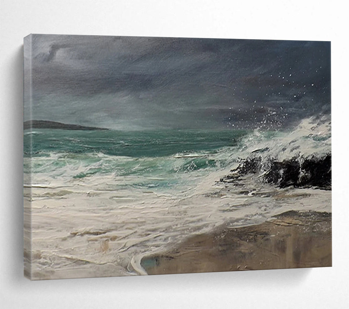 “Dynamic Sea Storm in Greens and Whites” - Realistic Marine Painting On Canvas PT043