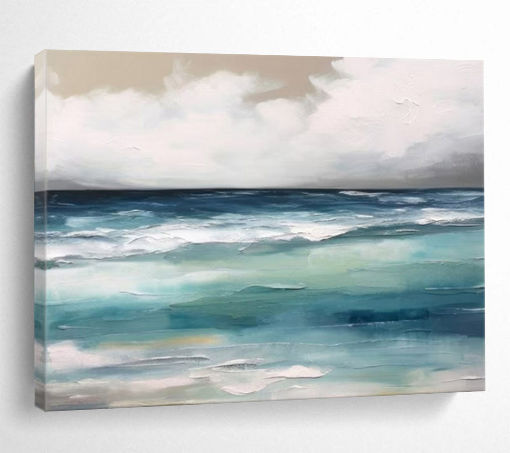 “Blue - Green Abstract Seascape” - Textured Blue “Coastal Calm” Painting On Canvas PT1641